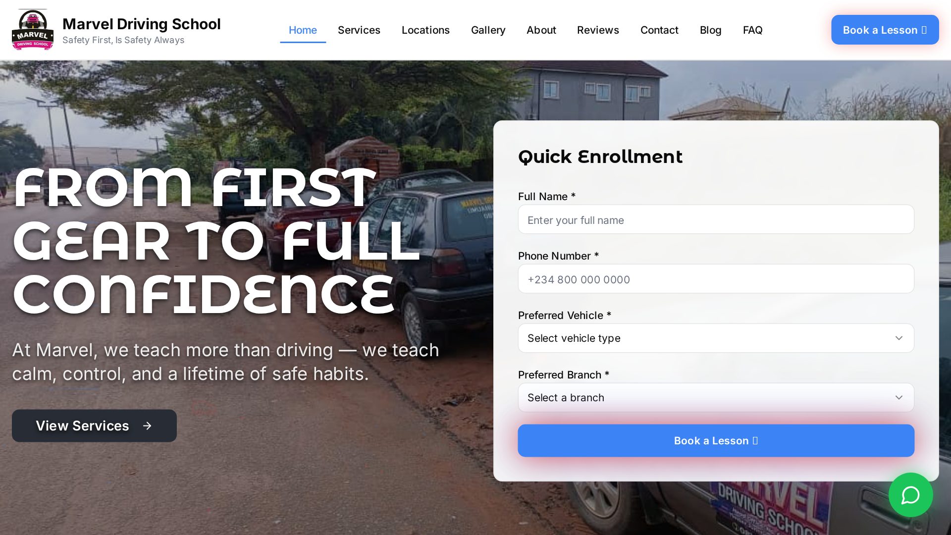 Marvel Driving School website